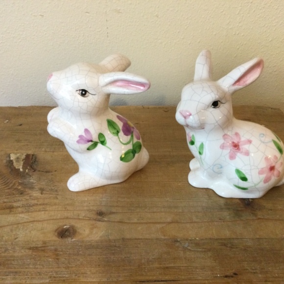 VTG Ks Collection Porcelain Bunny Rabbit w/Crazed Pattern 4” Set of 2 - Picture 4 of 7